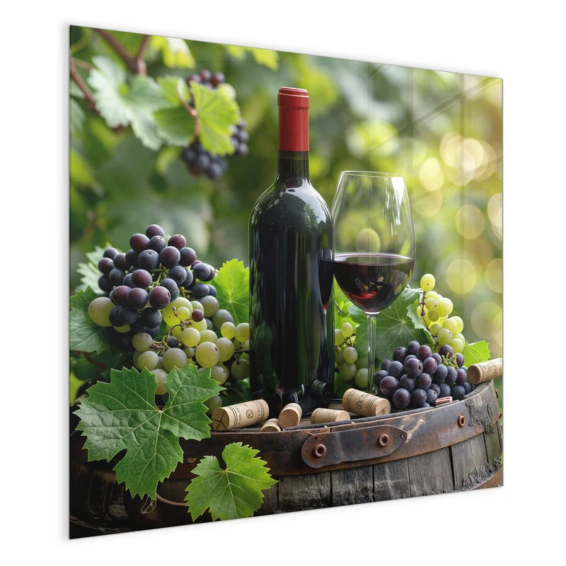 Magnettafel - Rotwein auf Holzfass