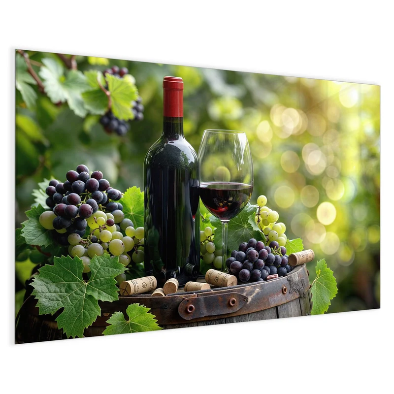 Magnettafel - Rotwein auf Holzfass