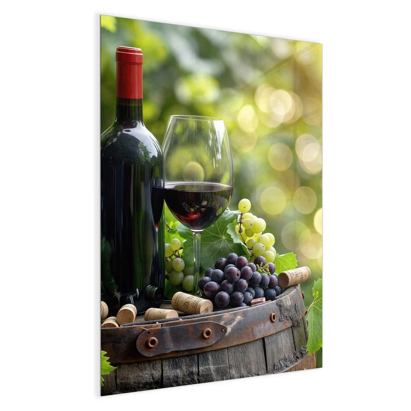 Magnettafel - Rotwein auf Holzfass