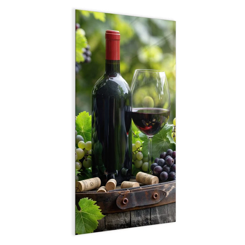 Magnettafel - Rotwein auf Holzfass