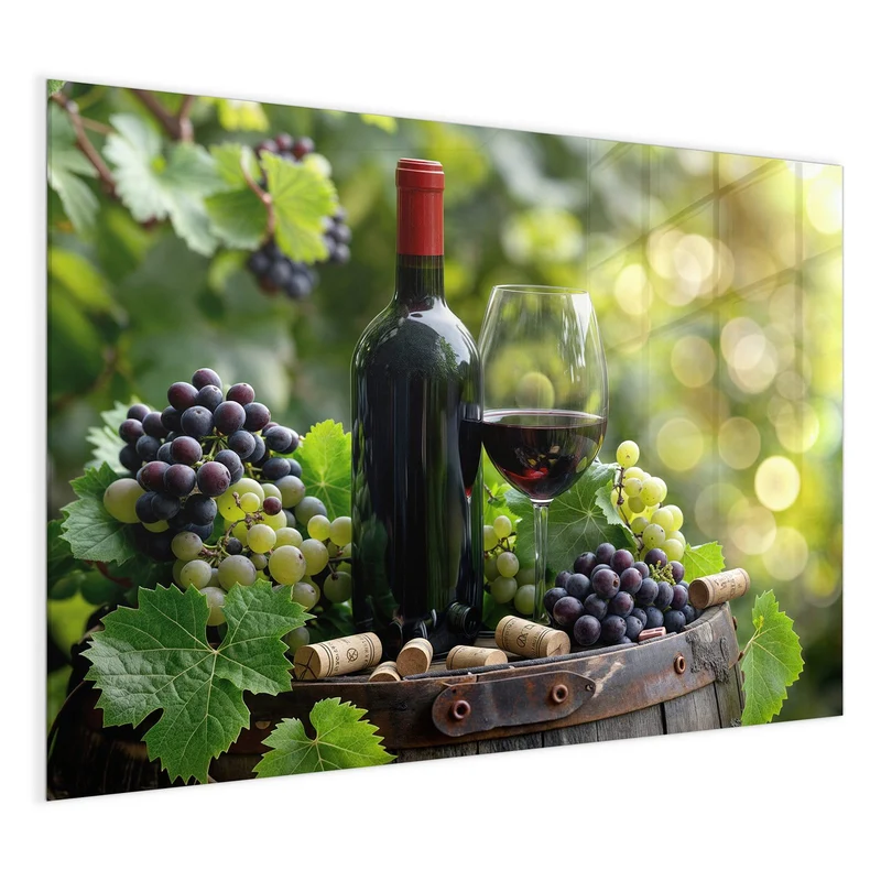 Magnettafel - Rotwein auf Holzfass