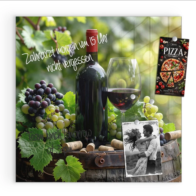 Magnettafel - Rotwein auf Holzfass