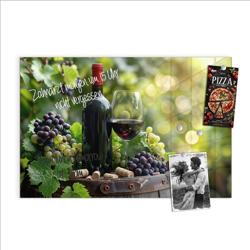 Magnettafel - Rotwein auf Holzfass