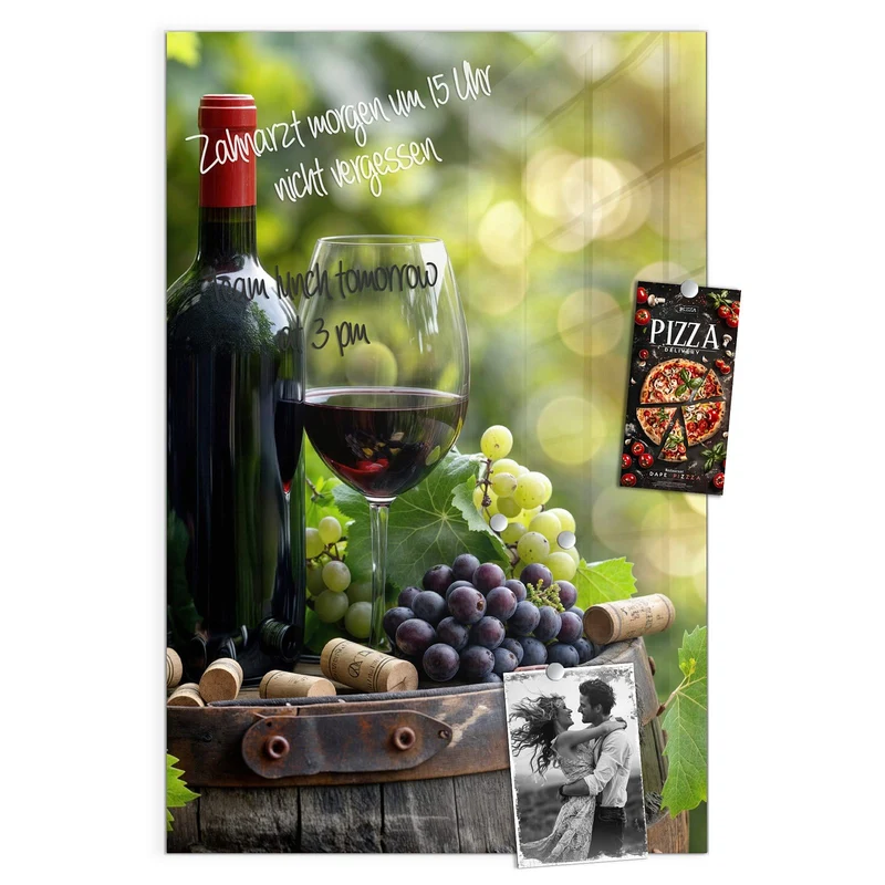 Magnettafel - Rotwein auf Holzfass