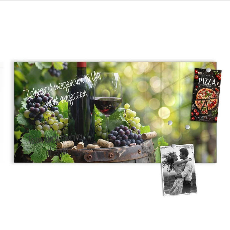 Magnettafel - Rotwein auf Holzfass