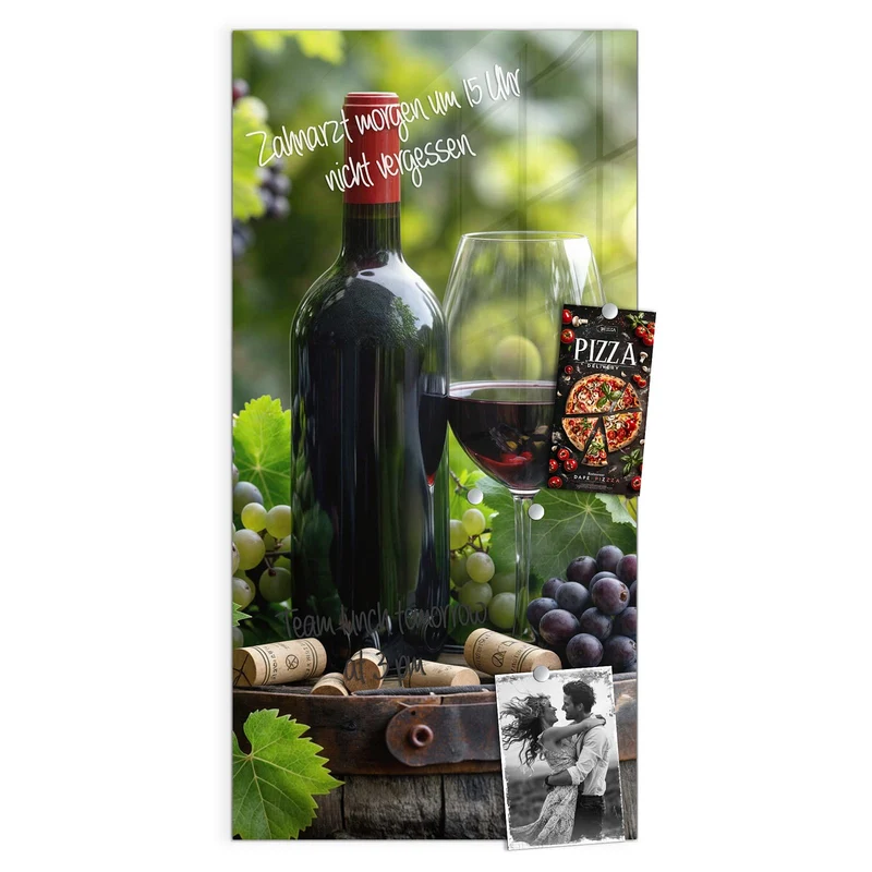 Magnettafel - Rotwein auf Holzfass
