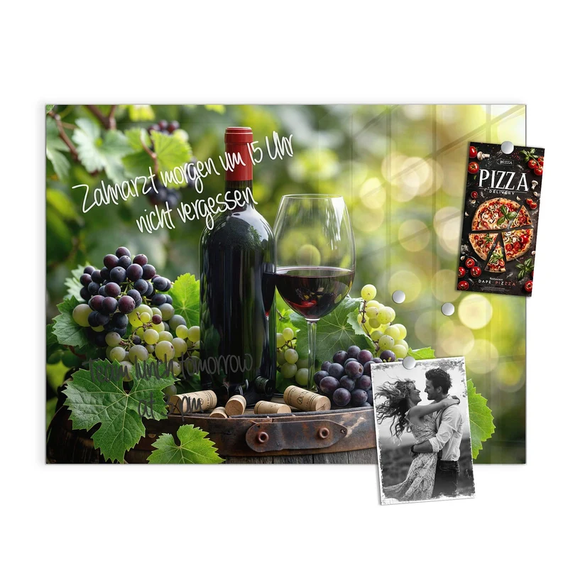 Magnettafel - Rotwein auf Holzfass