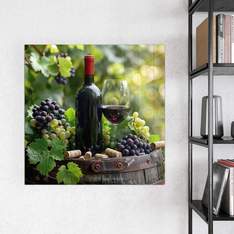 Magnettafel - Rotwein auf Holzfass