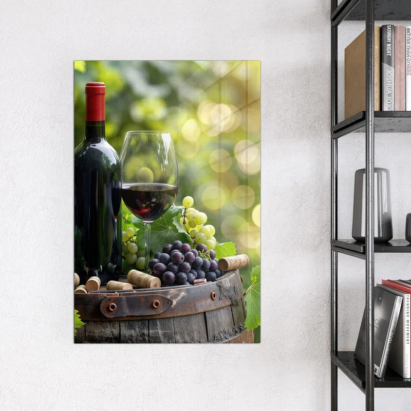 Magnettafel - Rotwein auf Holzfass