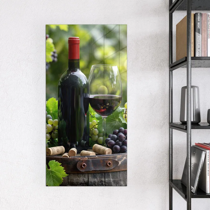 Magnettafel - Rotwein auf Holzfass