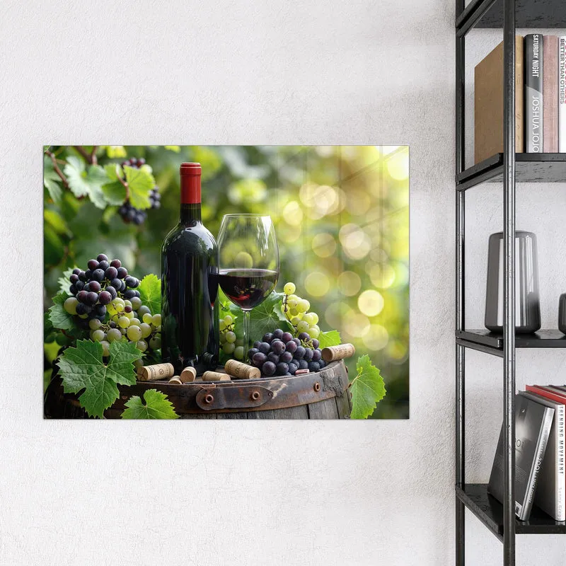 Magnettafel - Rotwein auf Holzfass