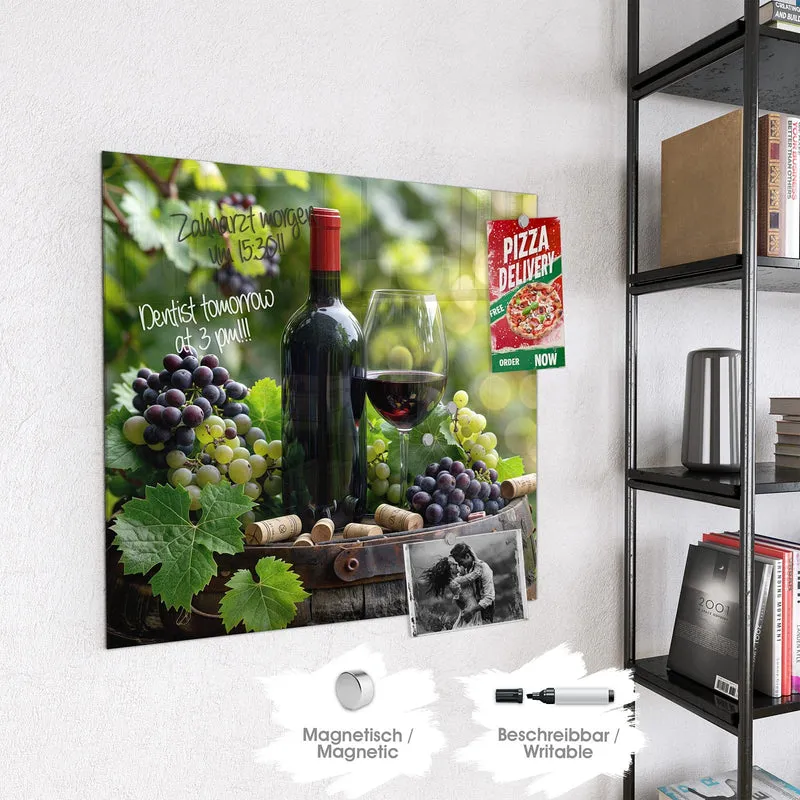 Magnettafel - Rotwein auf Holzfass