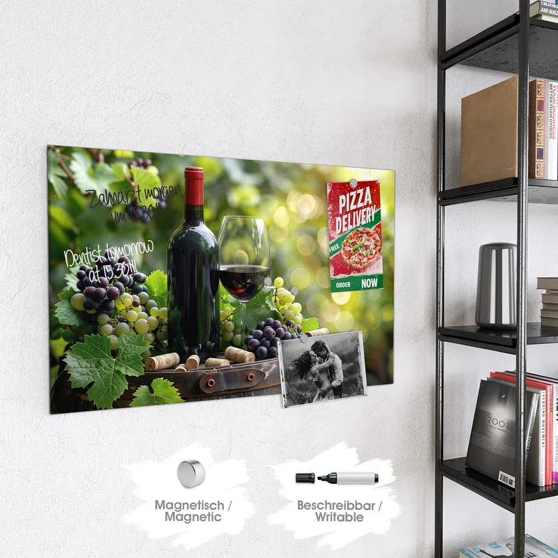 Magnettafel - Rotwein auf Holzfass