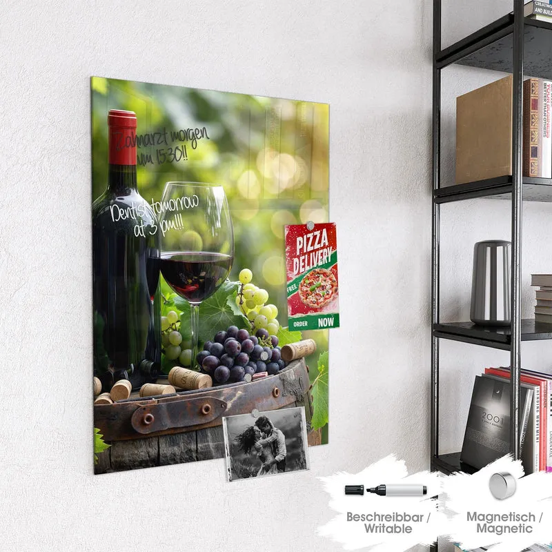 Magnettafel - Rotwein auf Holzfass