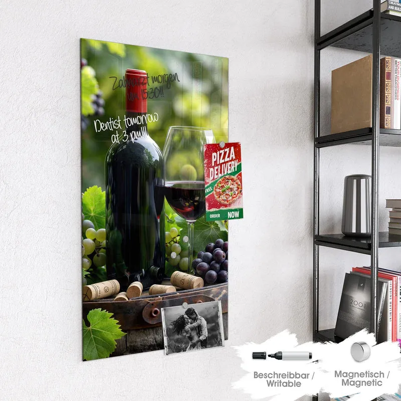 Magnettafel - Rotwein auf Holzfass