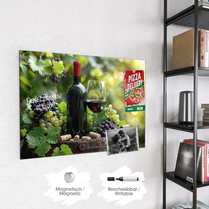 Magnettafel - Rotwein auf Holzfass