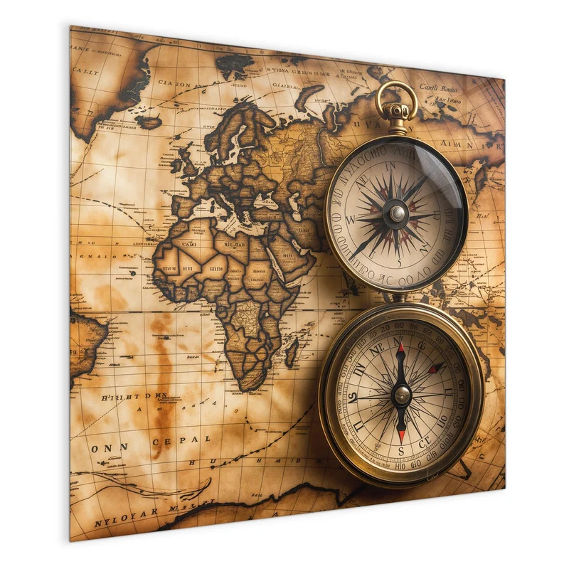Magnettafel - Weltkarte mit Kompassen