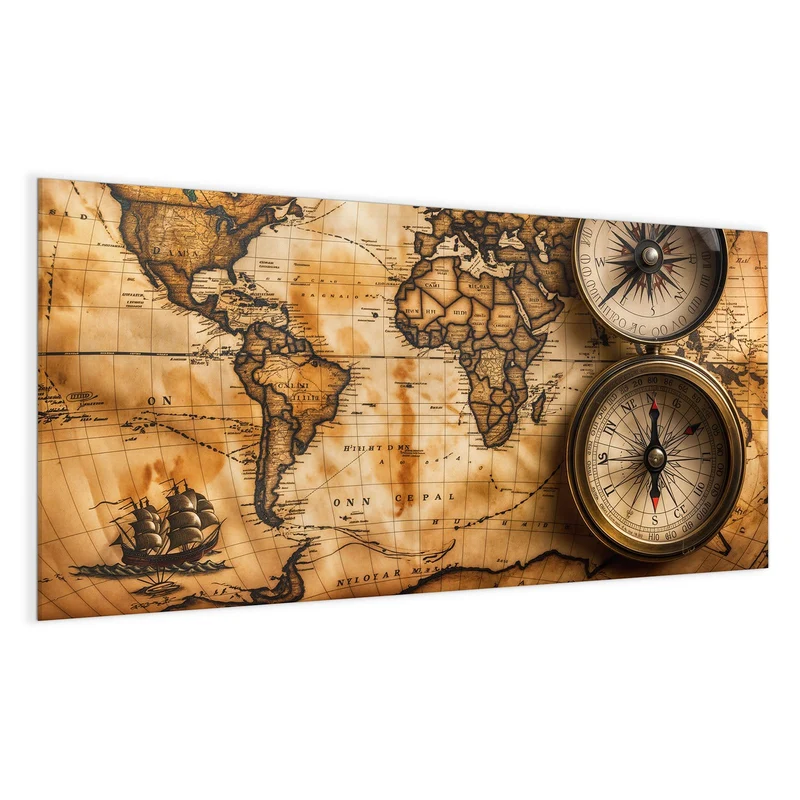 Magnettafel - Weltkarte mit Kompassen