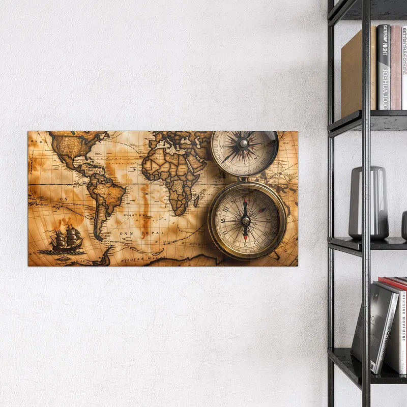 Magnettafel - Weltkarte mit Kompassen
