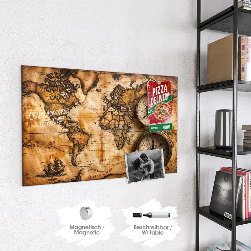 Magnettafel - Weltkarte mit Kompassen
