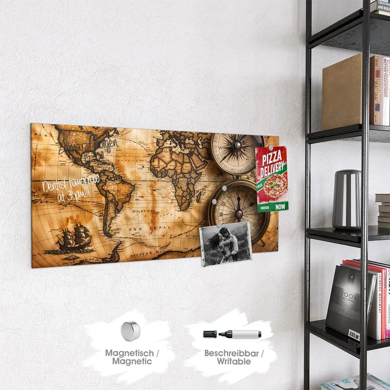 Magnettafel - Weltkarte mit Kompassen