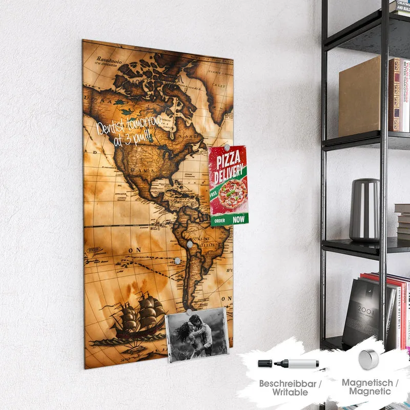 Magnettafel - Weltkarte mit Kompassen