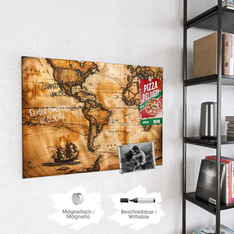 Magnettafel - Weltkarte mit Kompassen