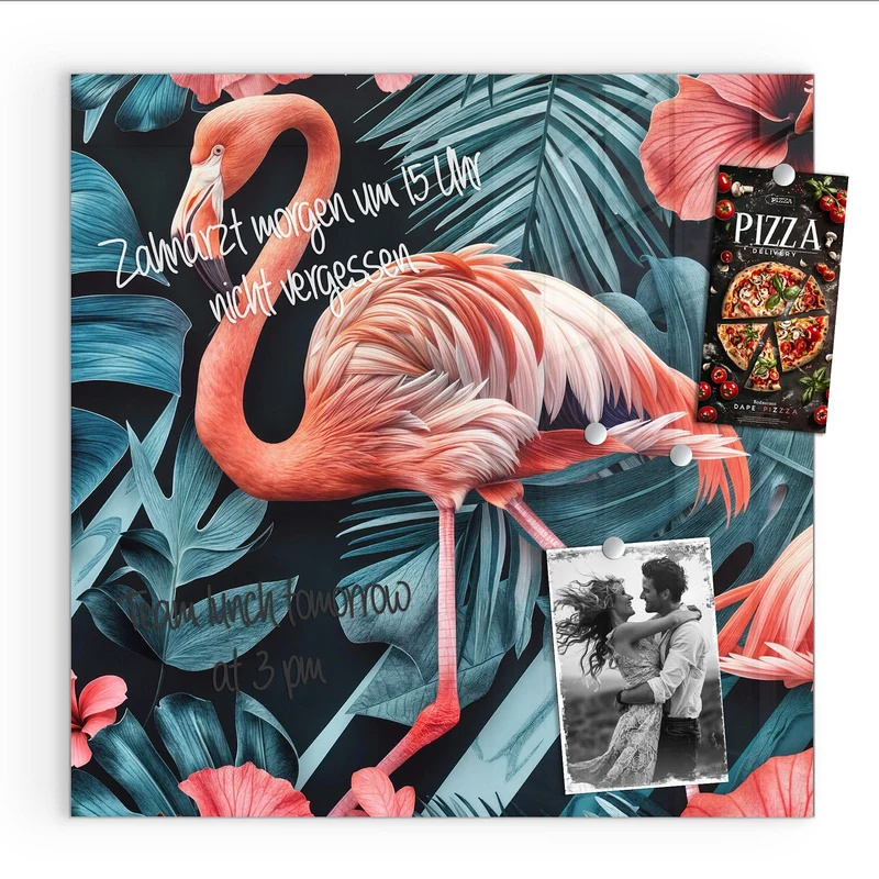 Magnettafel - Flamingo und Hibiskus