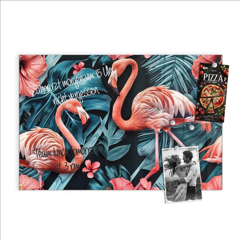 Magnettafel - Flamingo und Hibiskus