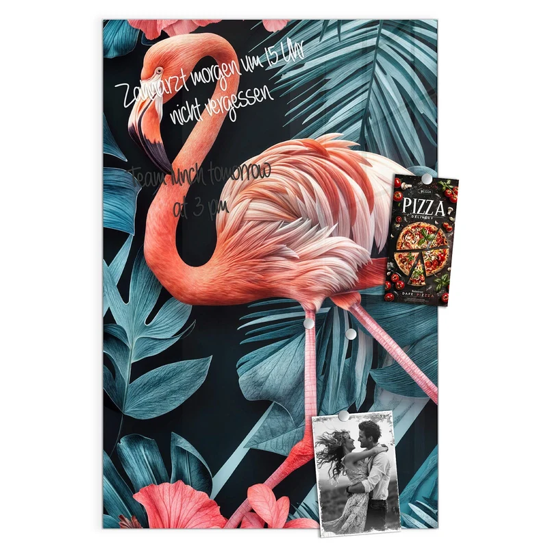 Magnettafel - Flamingo und Hibiskus