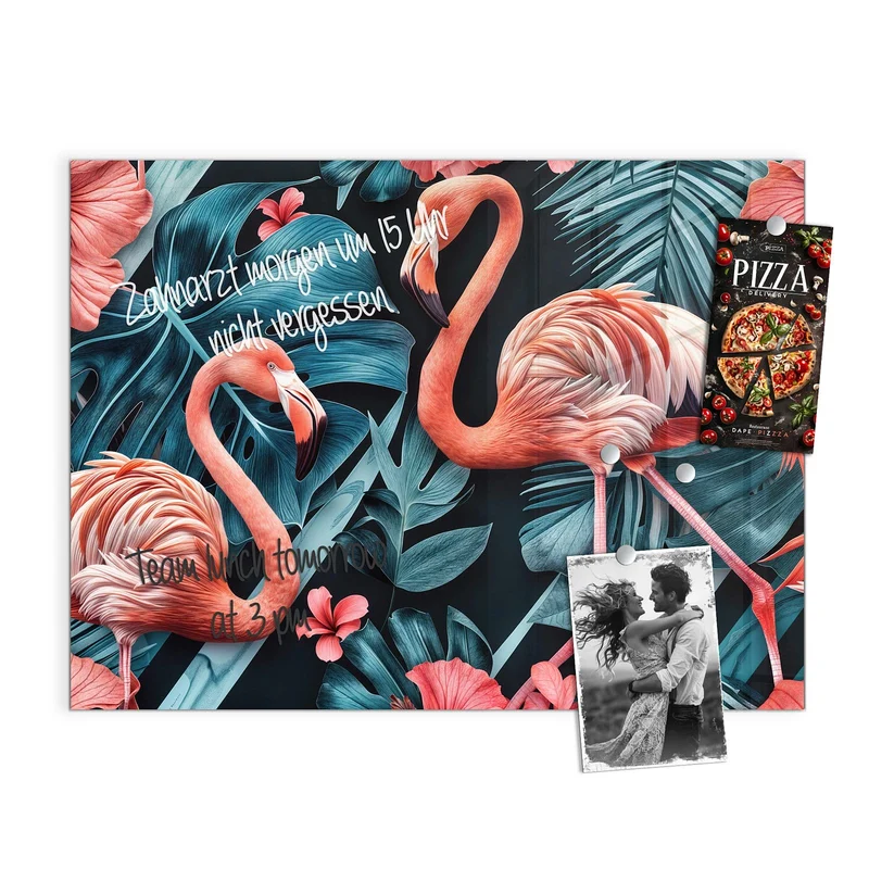 Magnettafel - Flamingo und Hibiskus