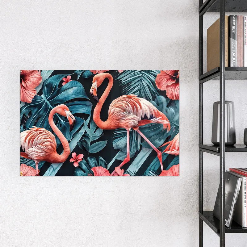 Magnettafel - Flamingo und Hibiskus