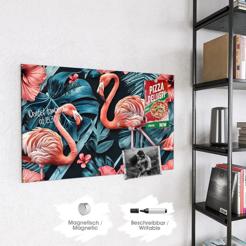 Magnettafel - Flamingo und Hibiskus