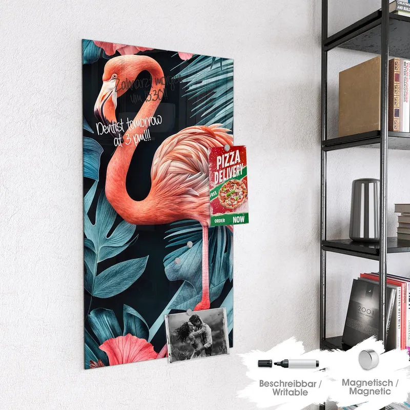 Magnettafel - Flamingo und Hibiskus
