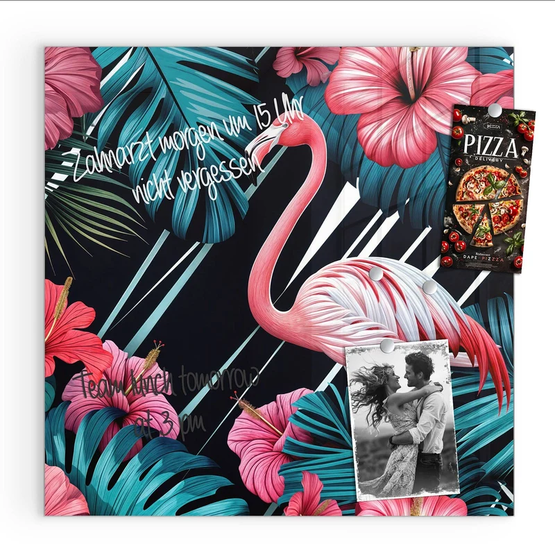 Magnettafel - Flamingo auf Schwarz