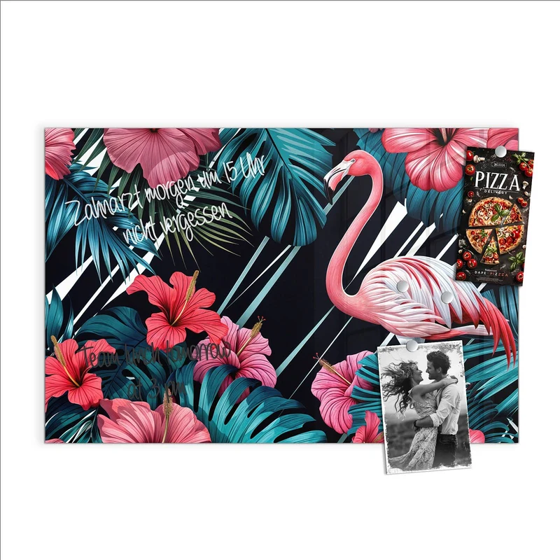 Magnettafel - Flamingo auf Schwarz