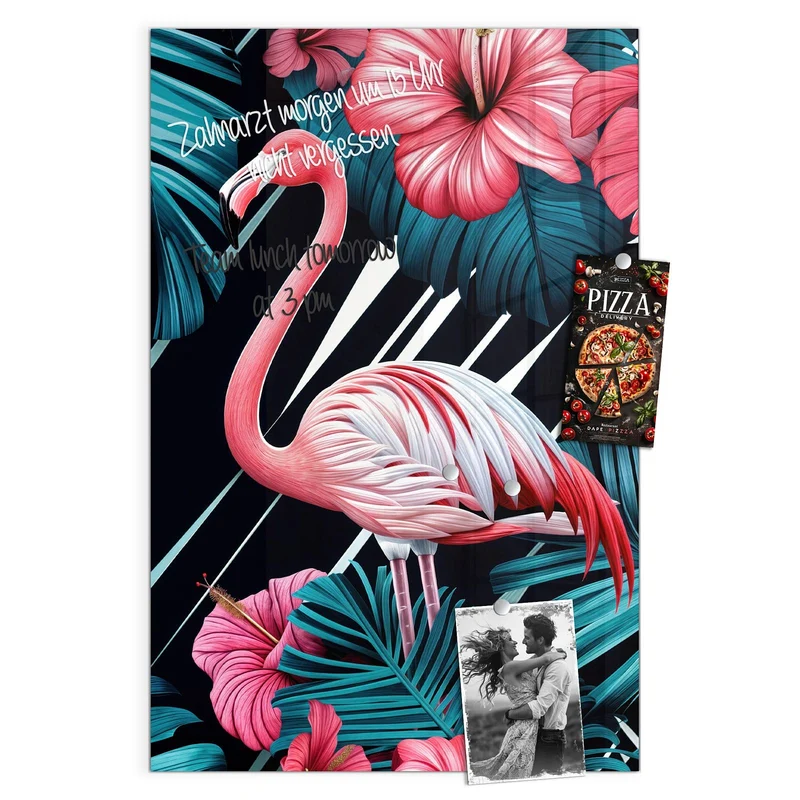 Magnettafel - Flamingo auf Schwarz