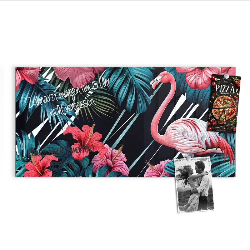 Magnettafel - Flamingo auf Schwarz