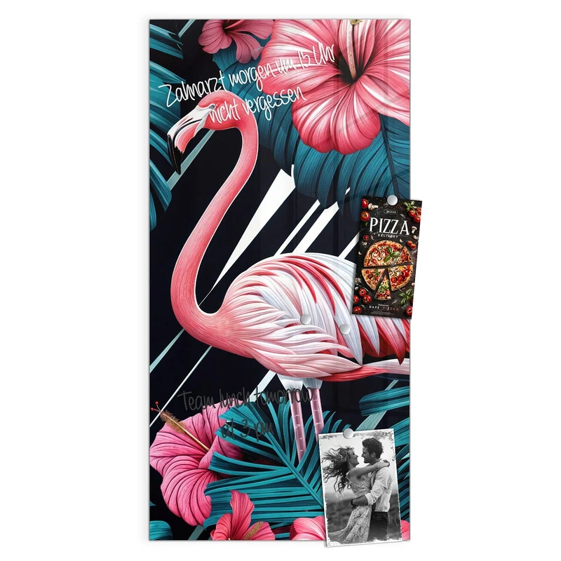 Magnettafel - Flamingo auf Schwarz