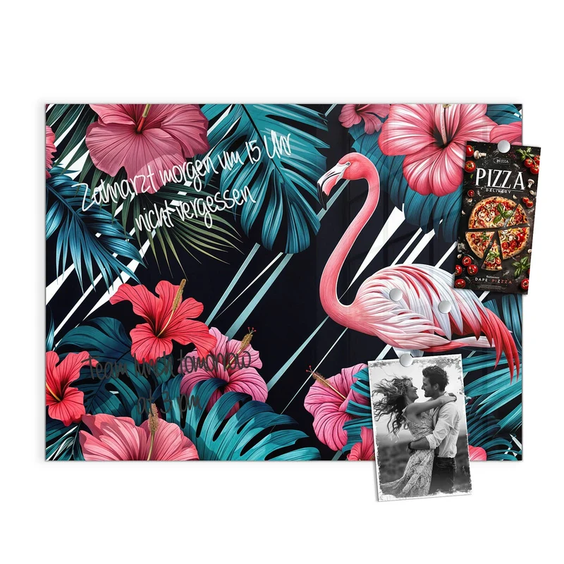 Magnettafel - Flamingo auf Schwarz