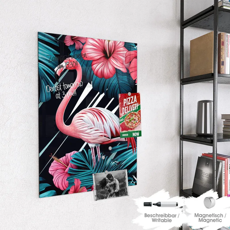 Magnettafel - Flamingo auf Schwarz