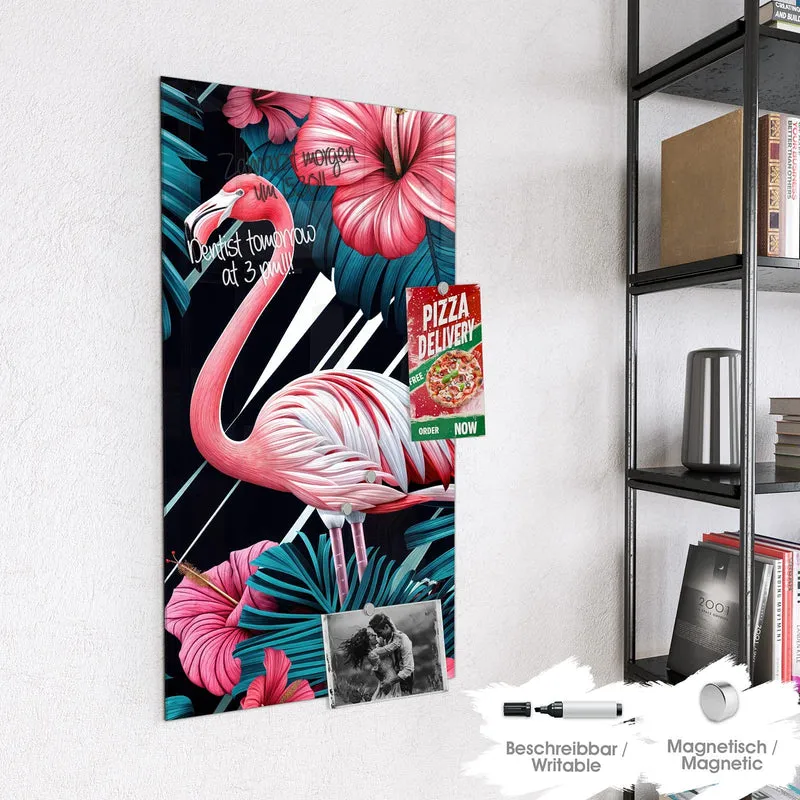 Magnettafel - Flamingo auf Schwarz