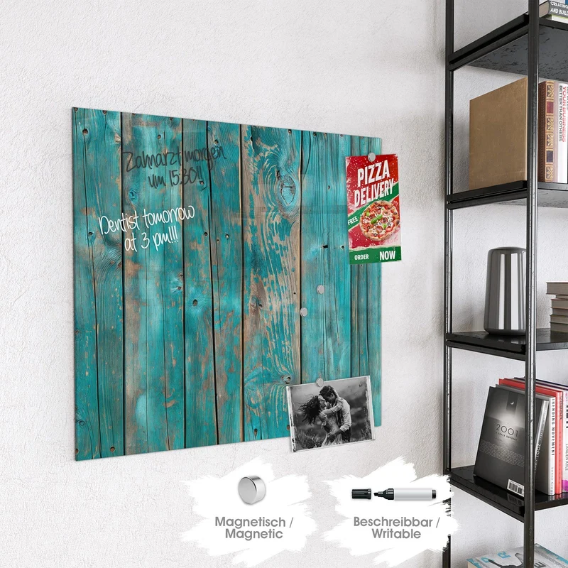 Magnettafel - Türkise Bretterwand