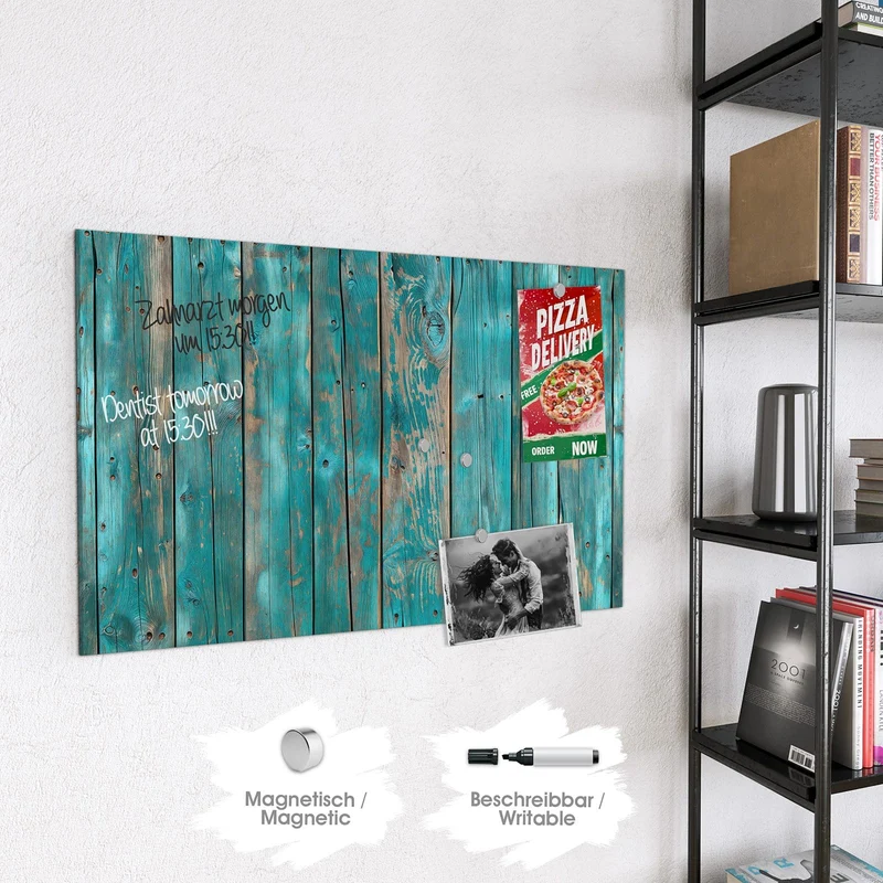 Magnettafel - Türkise Bretterwand