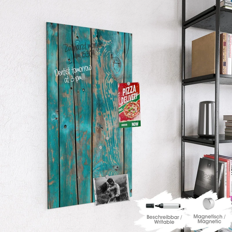 Magnettafel - Türkise Bretterwand