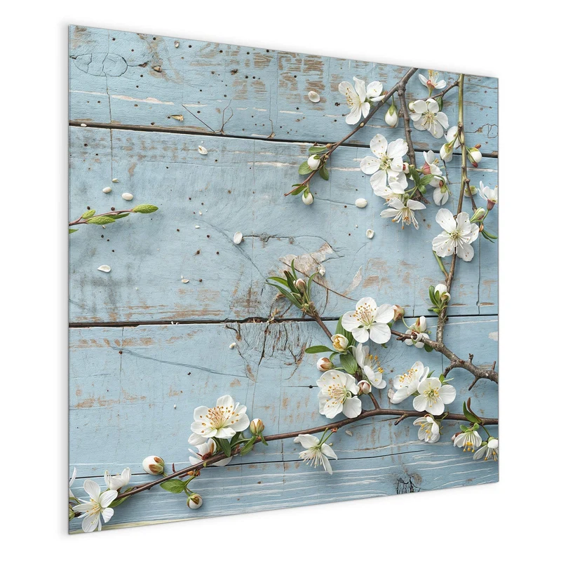 Magnettafel - Blüten auf blauem Holz