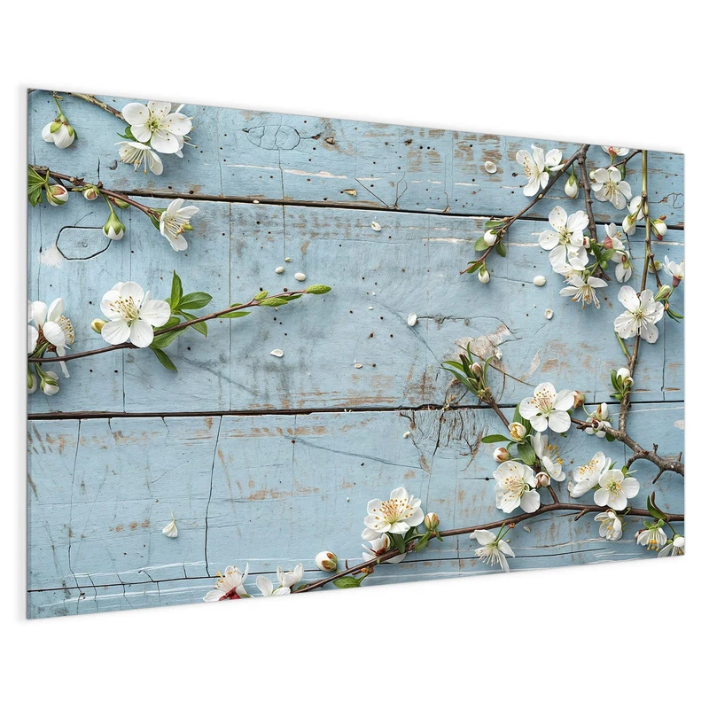 Magnettafel - Blüten auf blauem Holz