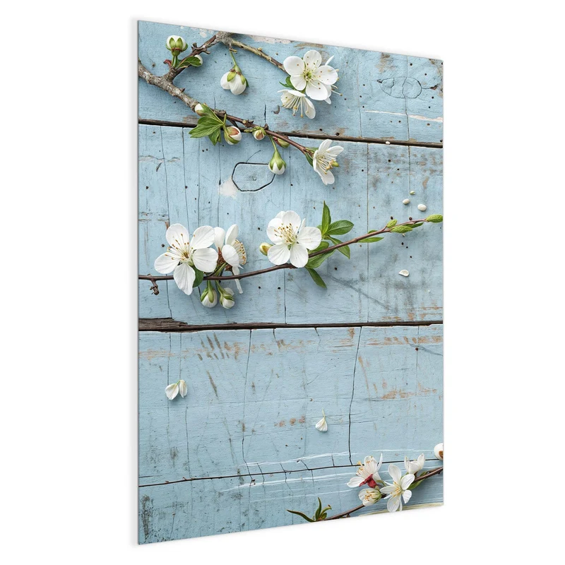 Magnettafel - Blüten auf blauem Holz