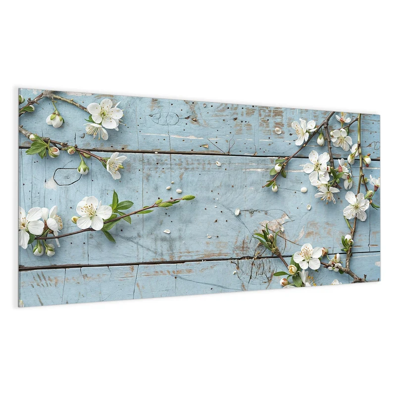 Magnettafel - Blüten auf blauem Holz