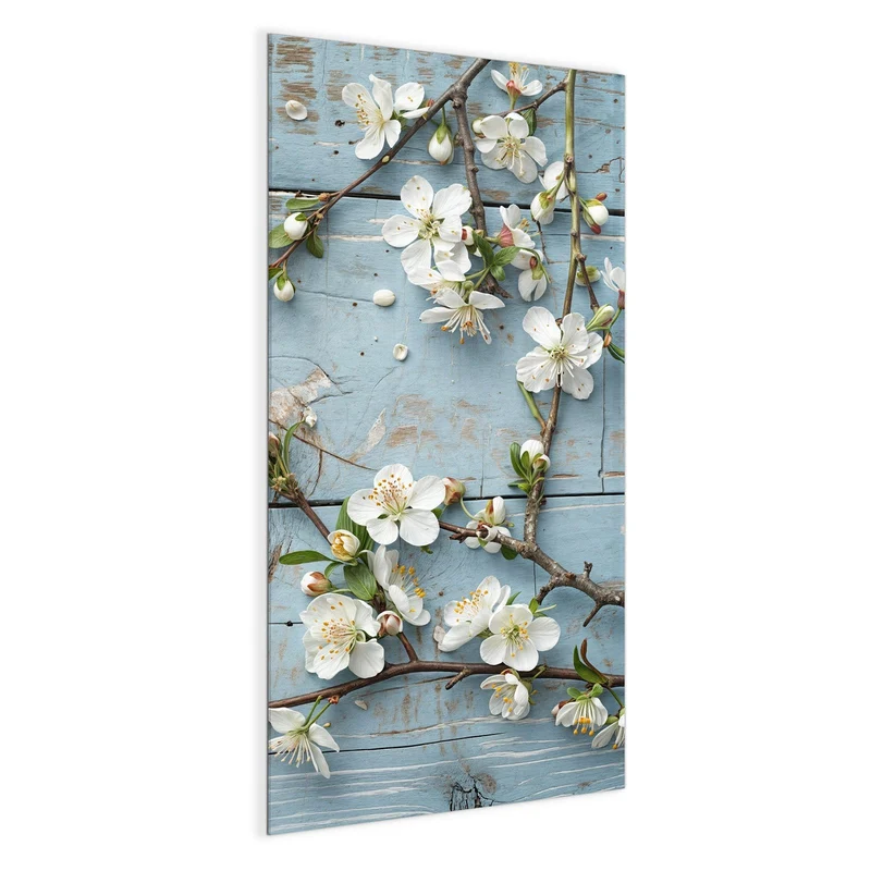 Magnettafel - Blüten auf blauem Holz